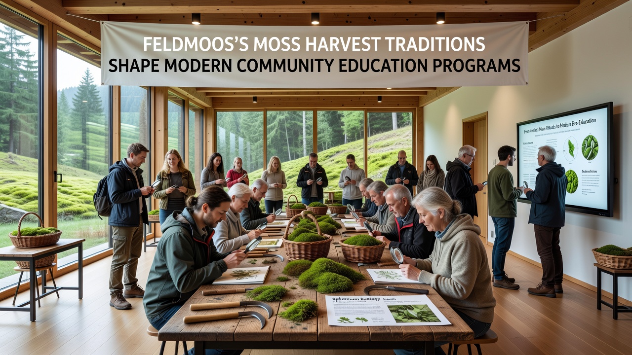 Students and elders collaborating on moss sample analysis during a community education workshop in Feldmoos